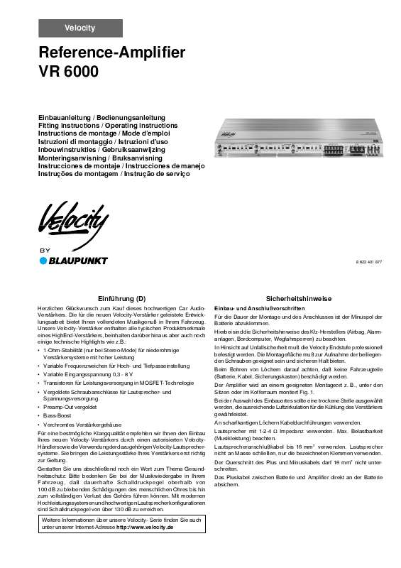 Guide utilisation BLAUPUNKT VR 6000  de la marque BLAUPUNKT