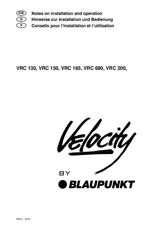 Guide utilisation BLAUPUNKT VRC 130 VELOCITY  de la marque BLAUPUNKT