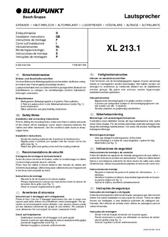Guide utilisation BLAUPUNKT XL 213.1  de la marque BLAUPUNKT