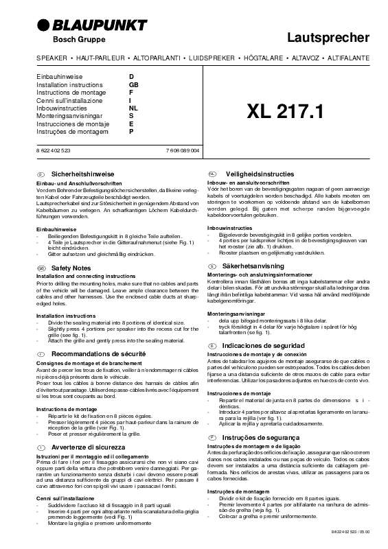 Guide utilisation BLAUPUNKT XL 217.1  de la marque BLAUPUNKT