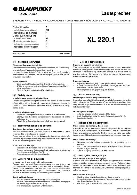 Guide utilisation BLAUPUNKT XL 220.1  de la marque BLAUPUNKT