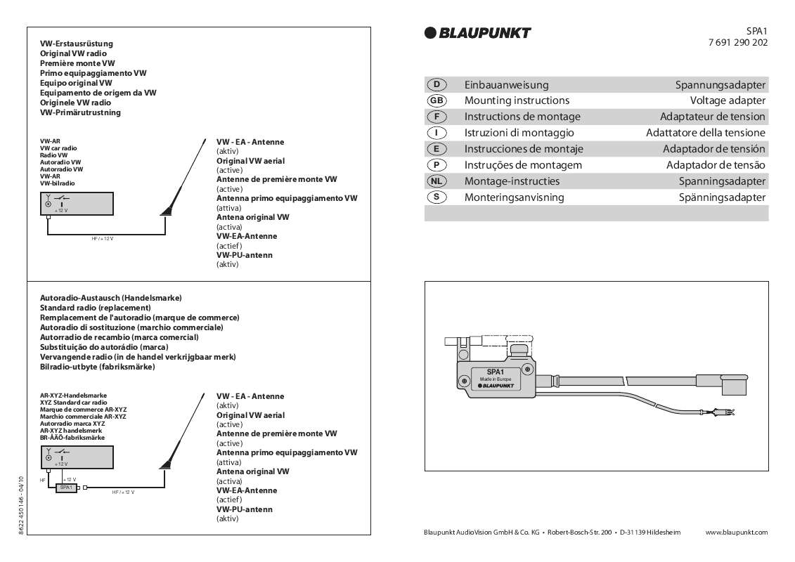 Guide utilisation BLAUPUNKT SPA 1  de la marque BLAUPUNKT
