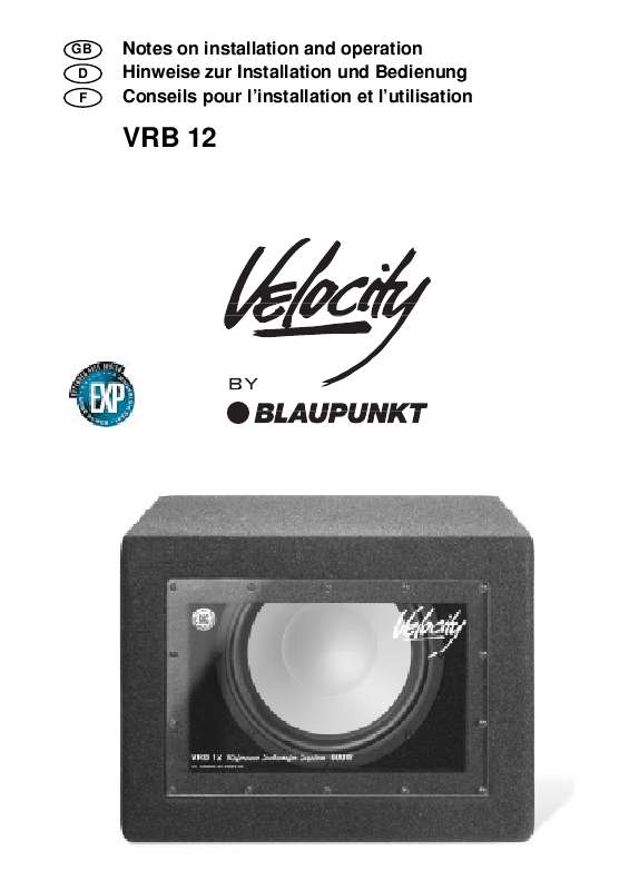Guide utilisation BLAUPUNKT VELOCITY VRB 12  de la marque BLAUPUNKT