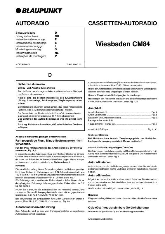 Guide utilisation BLAUPUNKT WIESBADEN CM 84  de la marque BLAUPUNKT