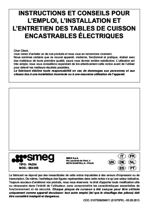 Guide utilisation SMEG SE435S de la marque SMEG