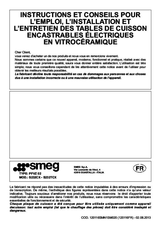 Guide utilisation SMEG S232TCX de la marque SMEG