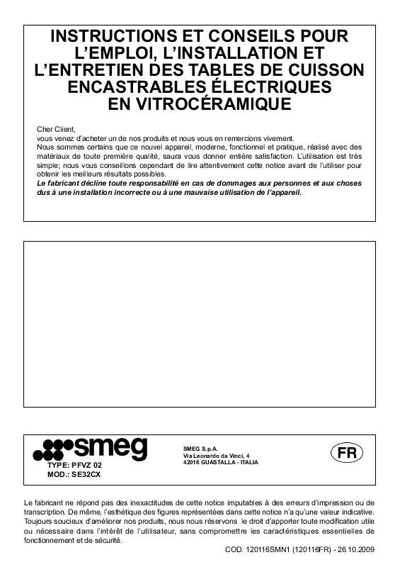 Guide utilisation SMEG SE 32 CX de la marque SMEG