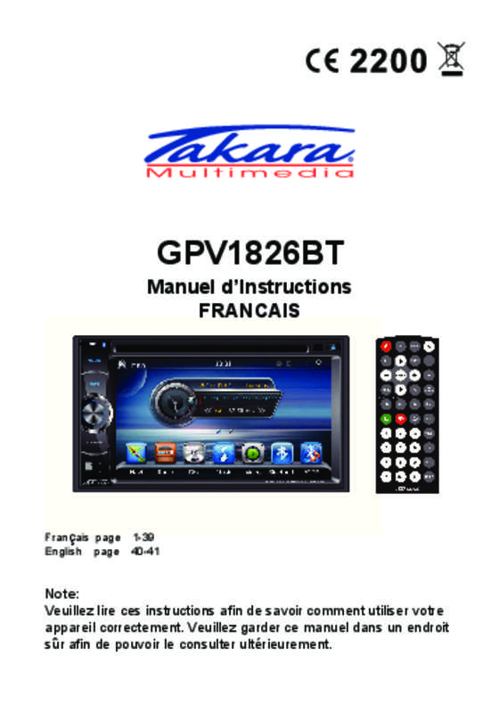 Guide utilisation TAKARA GPV1826BT  de la marque TAKARA