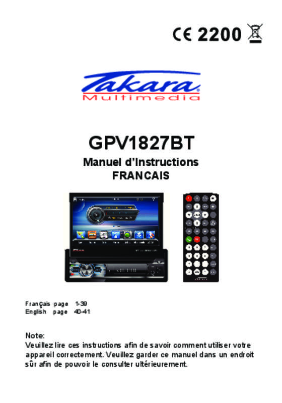 Guide utilisation TAKARA GPV1827BT  de la marque TAKARA