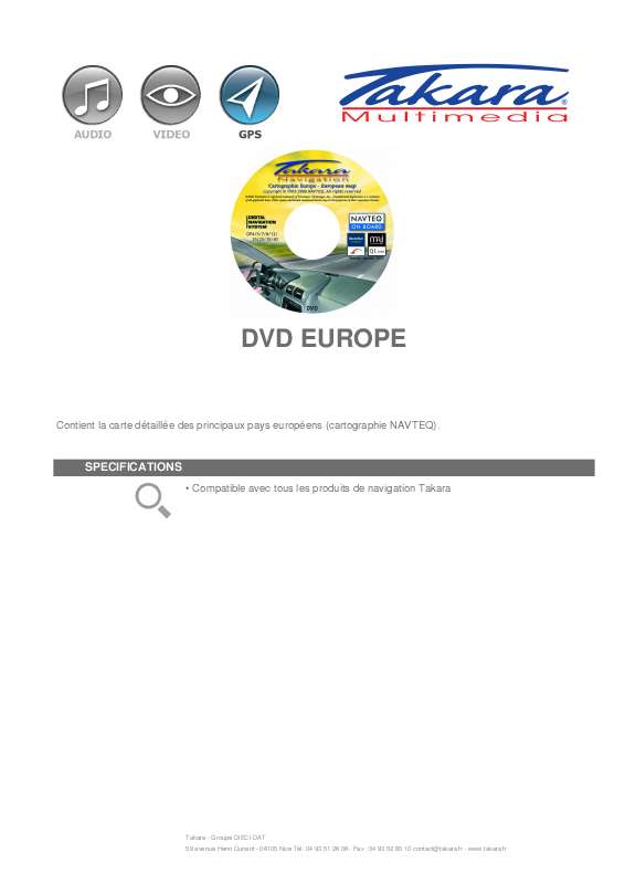 Guide utilisation TAKARA DVD EUROPE  de la marque TAKARA