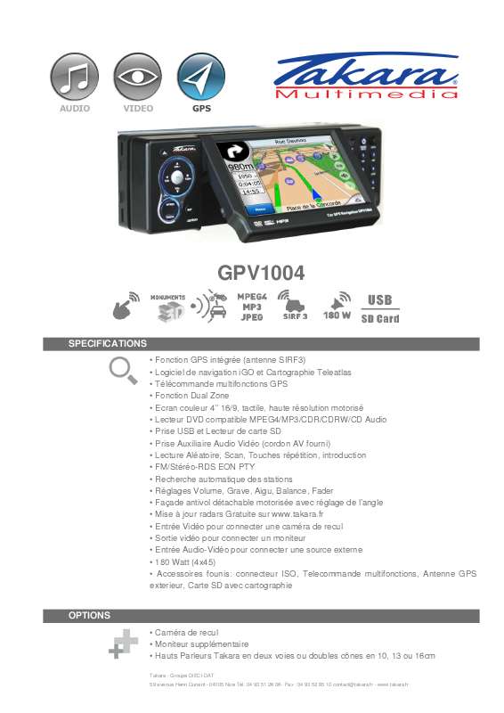 Guide utilisation TAKARA GPV1004  de la marque TAKARA