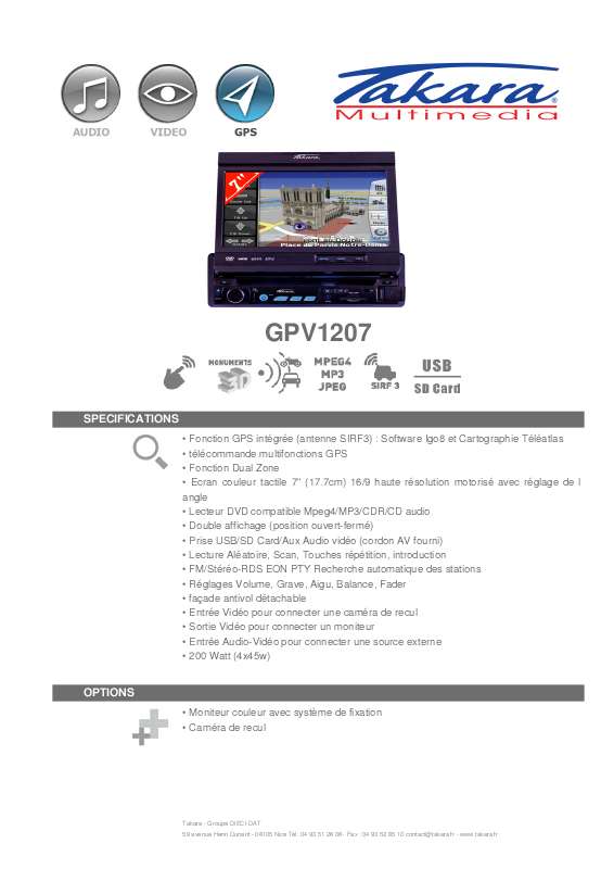 Guide utilisation TAKARA GPV1207  de la marque TAKARA