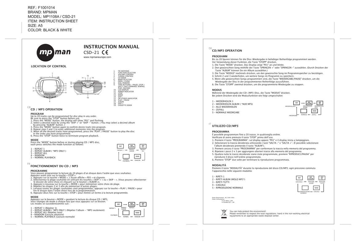 Guide utilisation MPMAN CSD 21  de la marque MPMAN