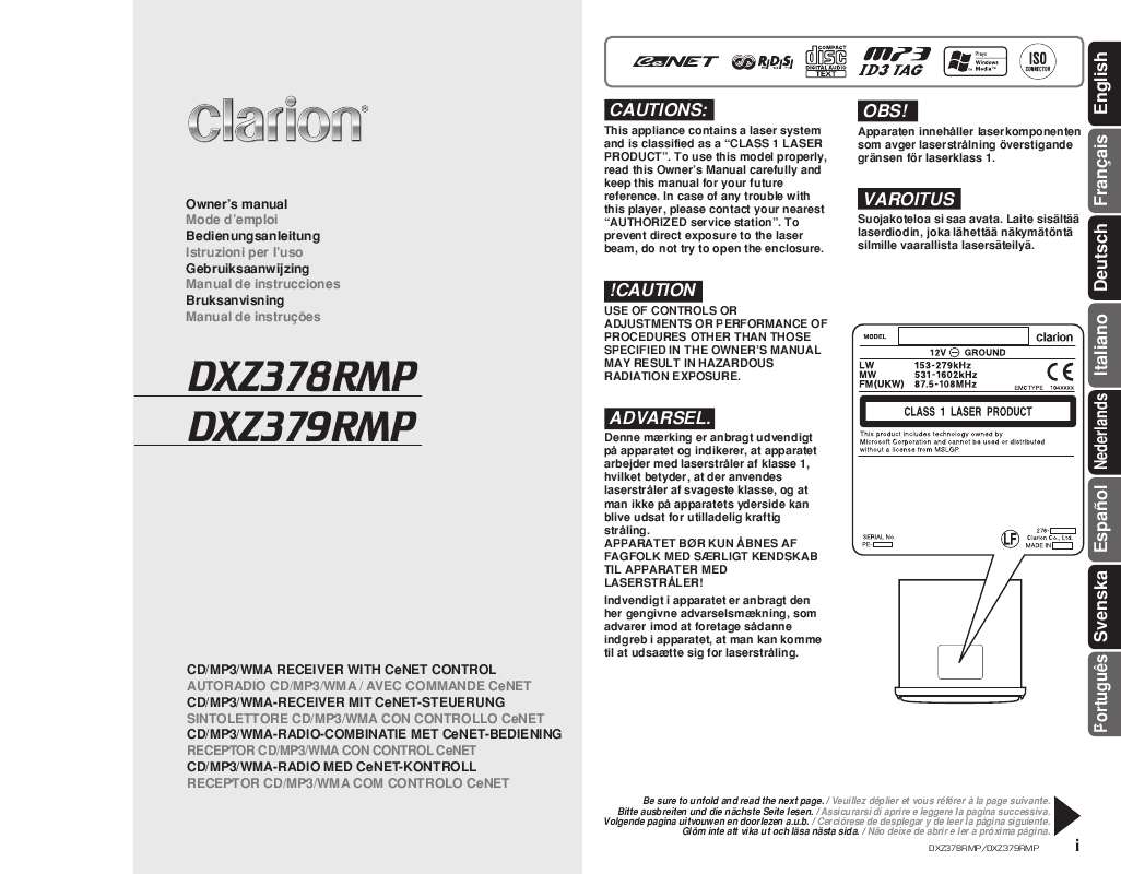 Guide utilisation CLARION DXZ378RMP  de la marque CLARION