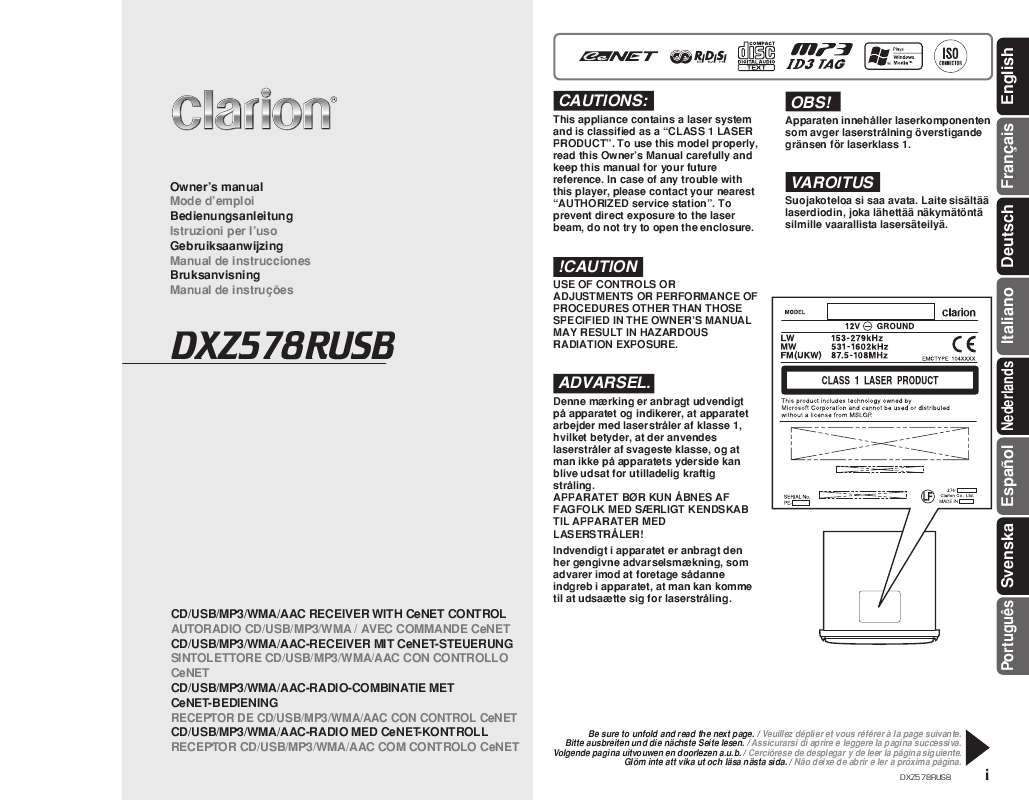 Guide utilisation CLARION DXZ578RUSB  de la marque CLARION