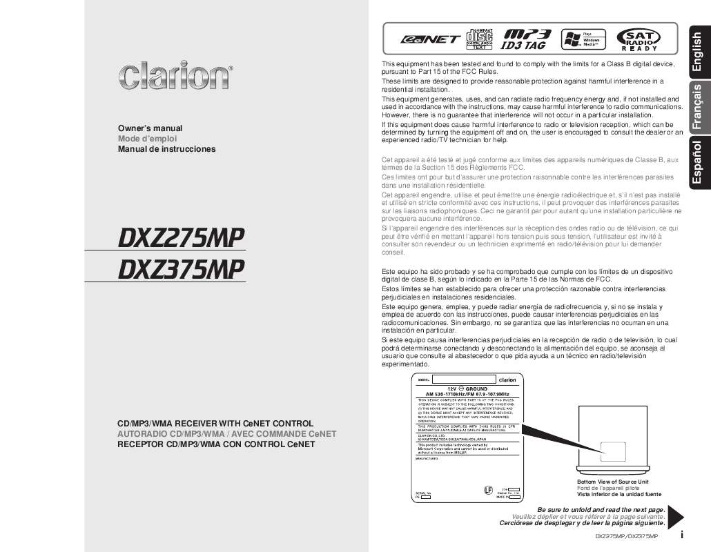 Guide utilisation CLARION DXZ275MP  de la marque CLARION