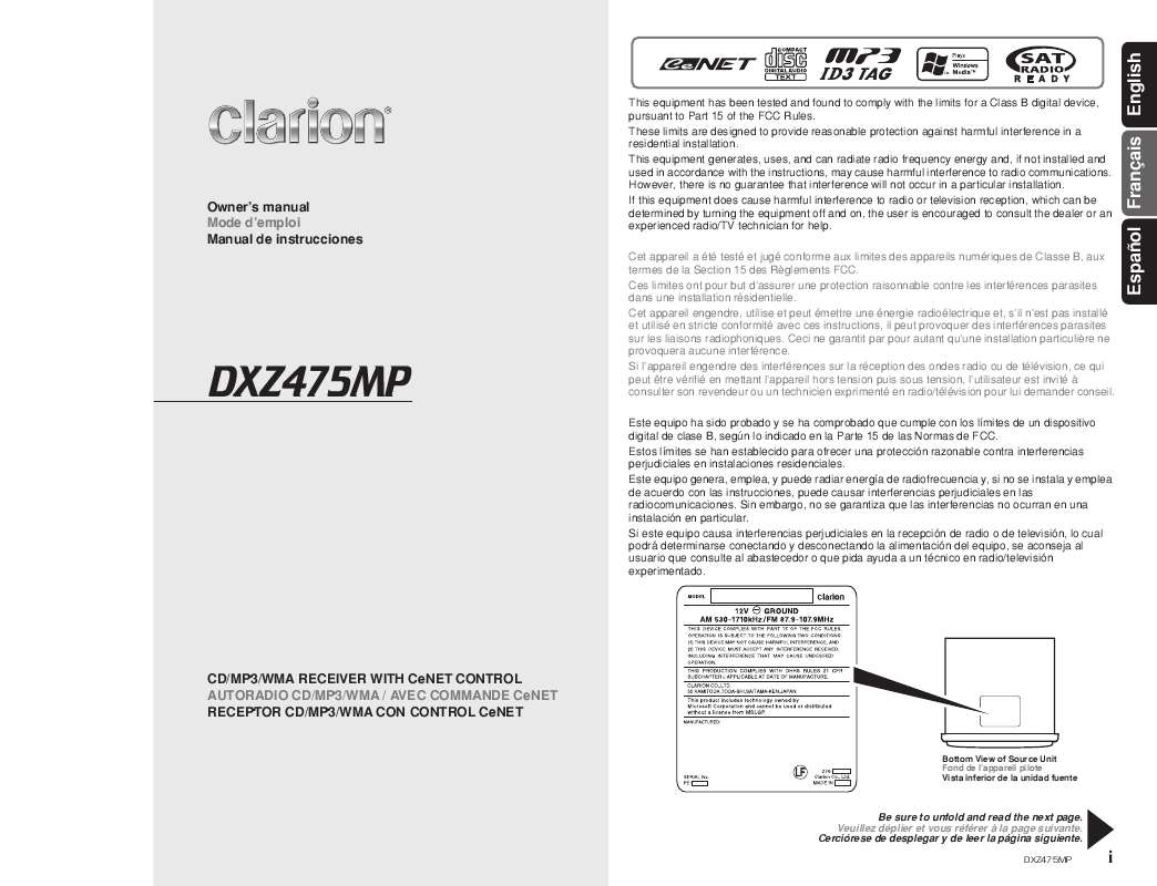 Guide utilisation CLARION DXZ475MP  de la marque CLARION