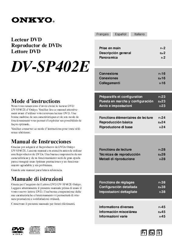 Guide utilisation ONKYO DV-SP402E  de la marque ONKYO