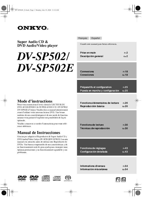 Guide utilisation ONKYO DV-SP502E  de la marque ONKYO