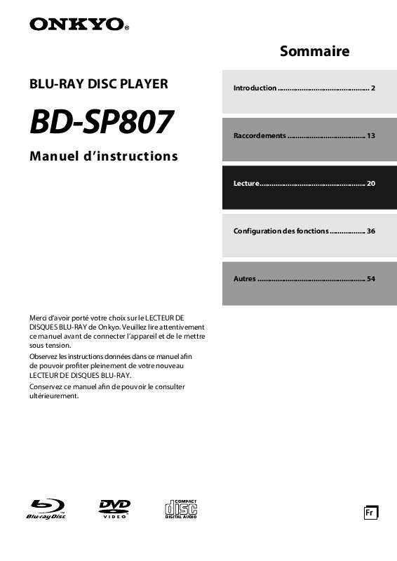 Guide utilisation ONKYO BD-SP807  de la marque ONKYO