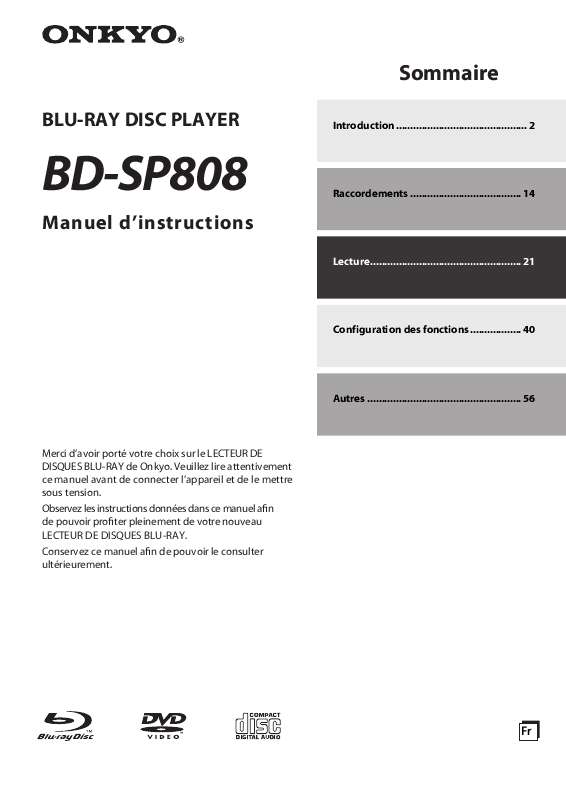 Guide utilisation ONKYO BD-SP808  de la marque ONKYO
