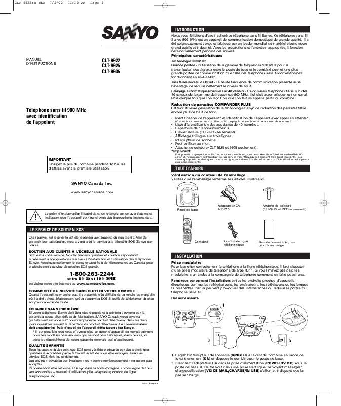 Guide utilisation SANYO CLT-9922  de la marque SANYO
