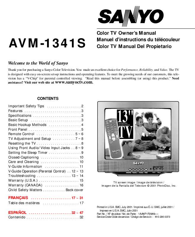 Guide utilisation SANYO AVM-1341S  de la marque SANYO