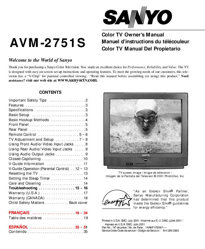 Guide utilisation SANYO AVM-2751S  de la marque SANYO