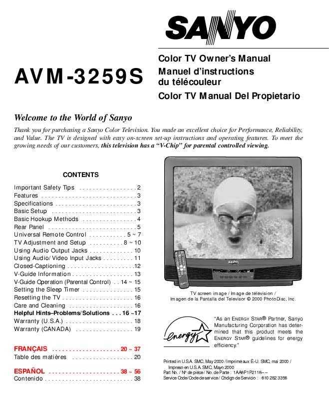 Guide utilisation SANYO AVM-3259S  de la marque SANYO