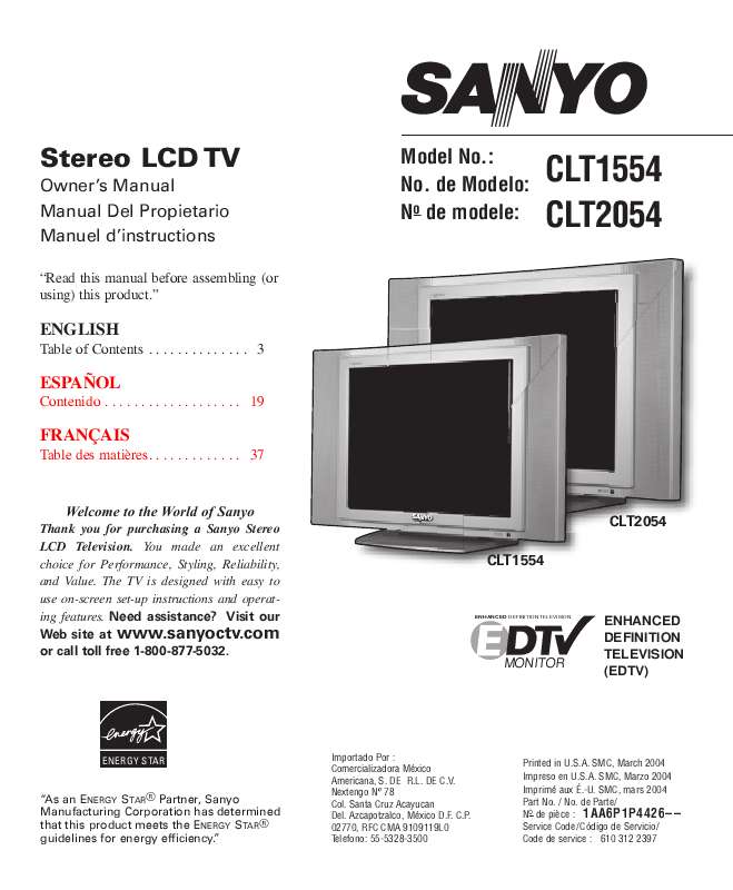 Guide utilisation SANYO CTL2054  de la marque SANYO