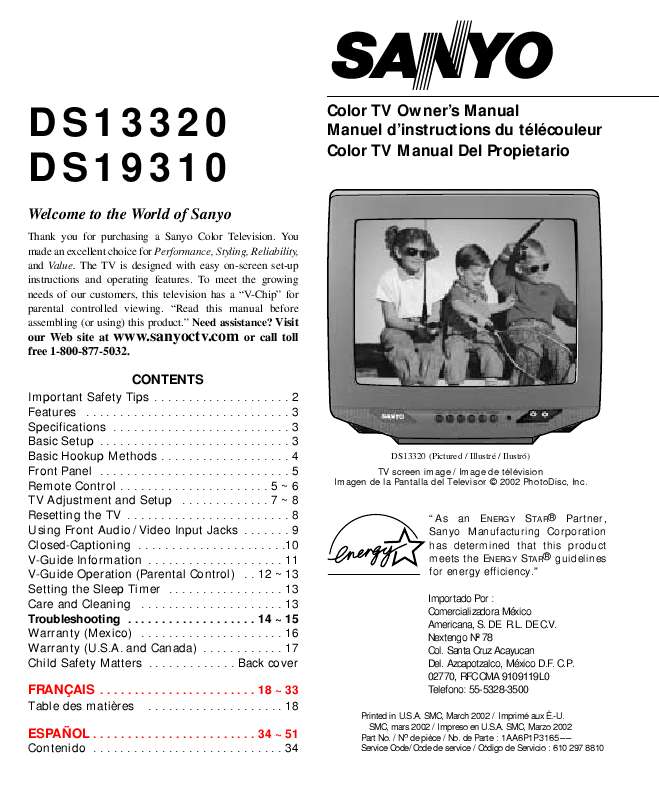 Guide utilisation SANYO DS13320  de la marque SANYO