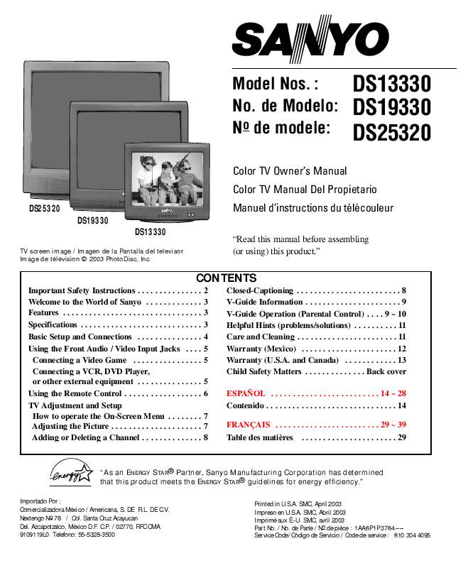 Guide utilisation SANYO DS19330  de la marque SANYO