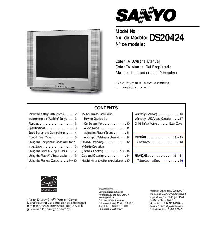 Guide utilisation SANYO DS20424  de la marque SANYO