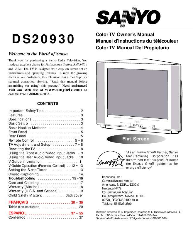 Guide utilisation SANYO DS20930  de la marque SANYO
