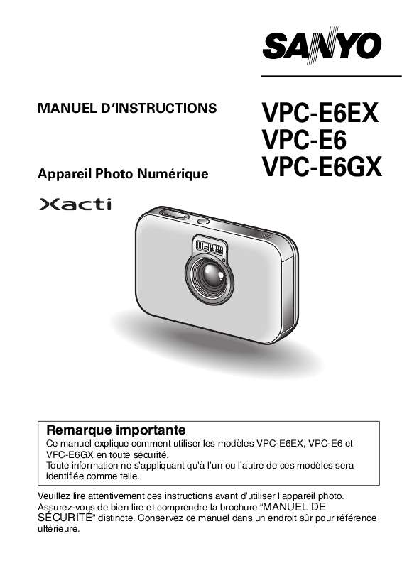 Guide utilisation SANYO VPC-E6U  de la marque SANYO