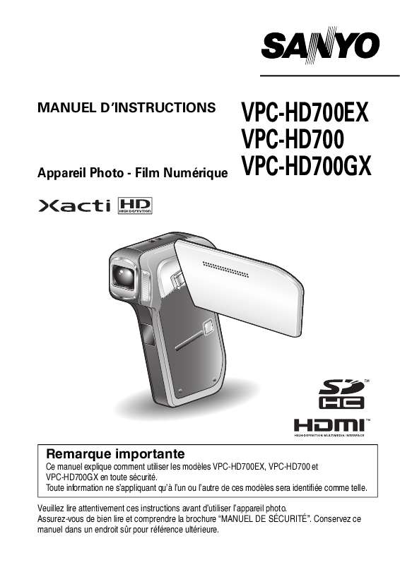 Guide utilisation SANYO VPC-HD700  de la marque SANYO