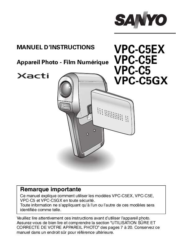 Guide utilisation SANYO XACTI VPC-C5  de la marque SANYO