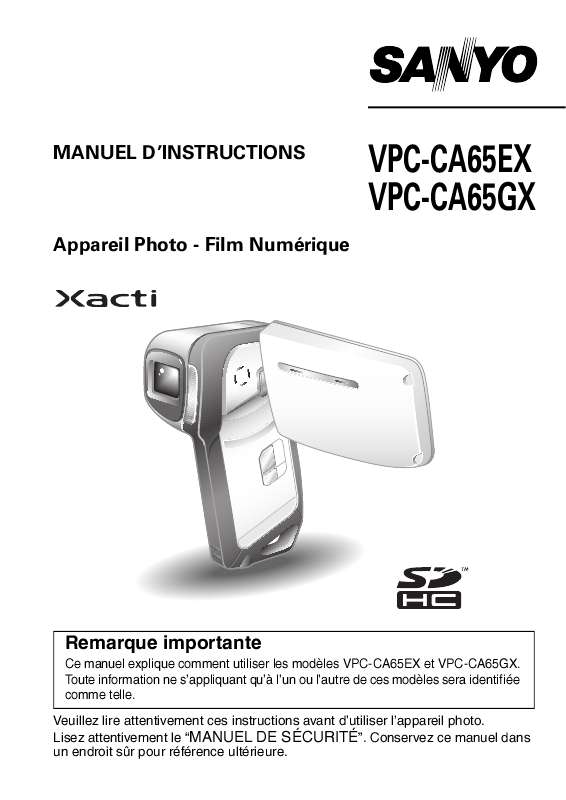 Guide utilisation SANYO XACTI VPC-CA65GX  de la marque SANYO