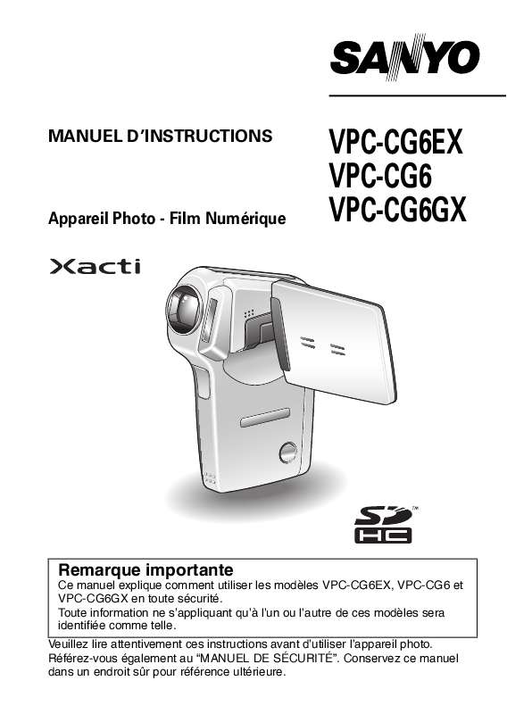 Guide utilisation SANYO XACTI VPC-CG6  de la marque SANYO