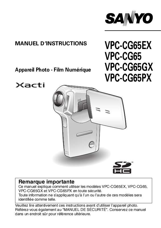 Guide utilisation SANYO XACTI VPC-CG65  de la marque SANYO