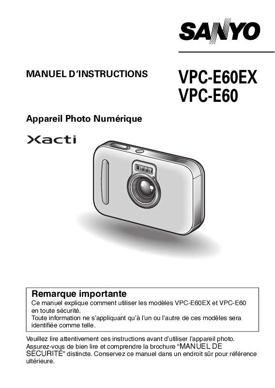 Guide utilisation SANYO XACTI VPC-E60  de la marque SANYO