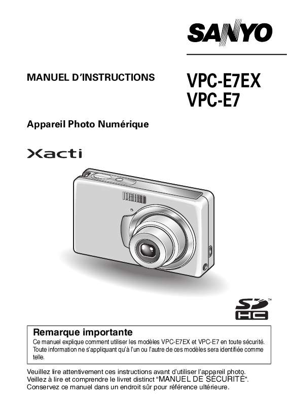 Guide utilisation SANYO XACTI VPC-E7  de la marque SANYO