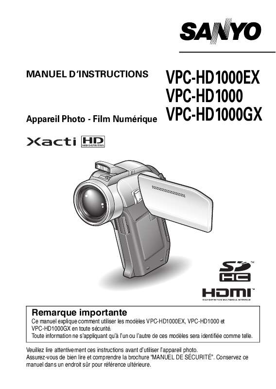 Guide utilisation SANYO XACTI VPC-HD1000  de la marque SANYO