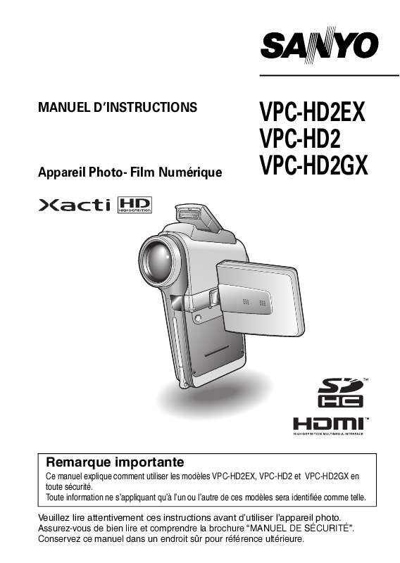 Guide utilisation SANYO XACTI VPC-HD2  de la marque SANYO