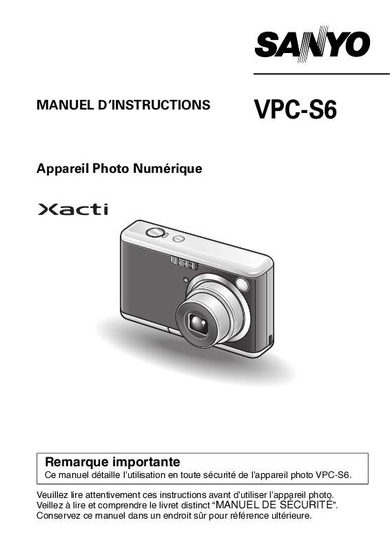 Guide utilisation SANYO XACTI VPC-S6  de la marque SANYO