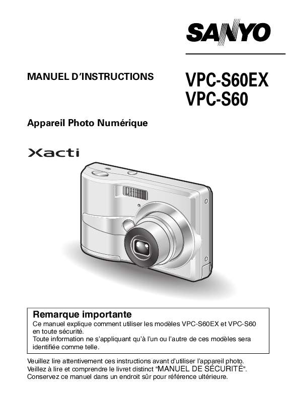 Guide utilisation SANYO XACTI VPC-S60  de la marque SANYO