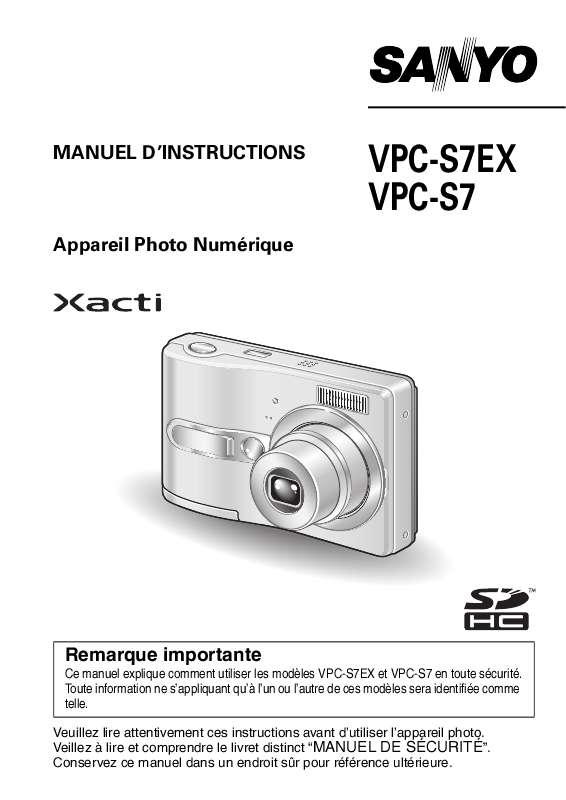Guide utilisation SANYO XACTI VPC-S7  de la marque SANYO