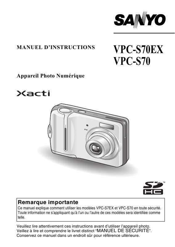 Guide utilisation SANYO XACTI VPC-S70EX  de la marque SANYO