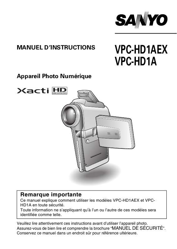 Guide utilisation SANYO XACTI VPC-HD1A  de la marque SANYO
