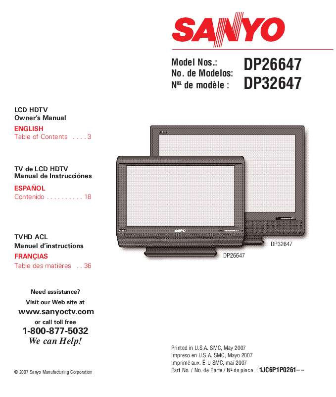 Guide utilisation SANYO DP26647  de la marque SANYO